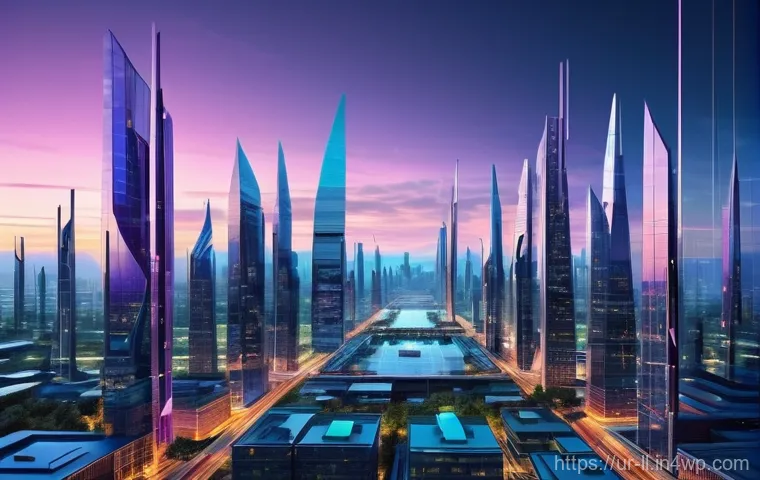 마이크로 프론트엔드의 생명주기 관리 - **Prompt:** "An abstract and futuristic digital cityscape at dusk, composed of numerous distinct, gl...