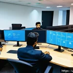 마이크로 프론트엔드의 로드맵 및 미래 전망 - A modern office environment in Karachi, featuring a diverse team of Pakistani software developers co...